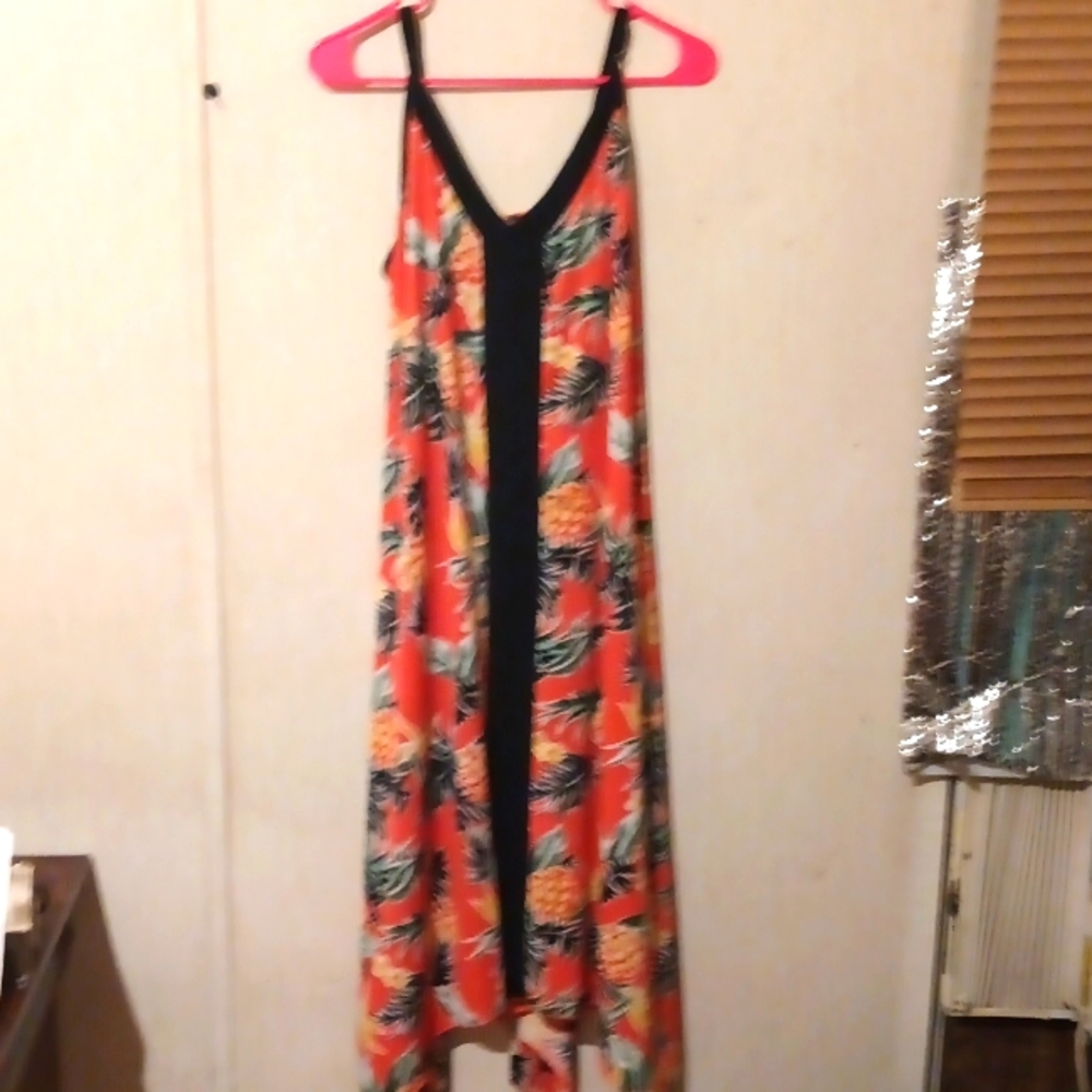 Orange with pineapple print spaghetti strap midi sundress